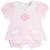 Pink Stripe Knit Bunny Pocket Bloomer Set