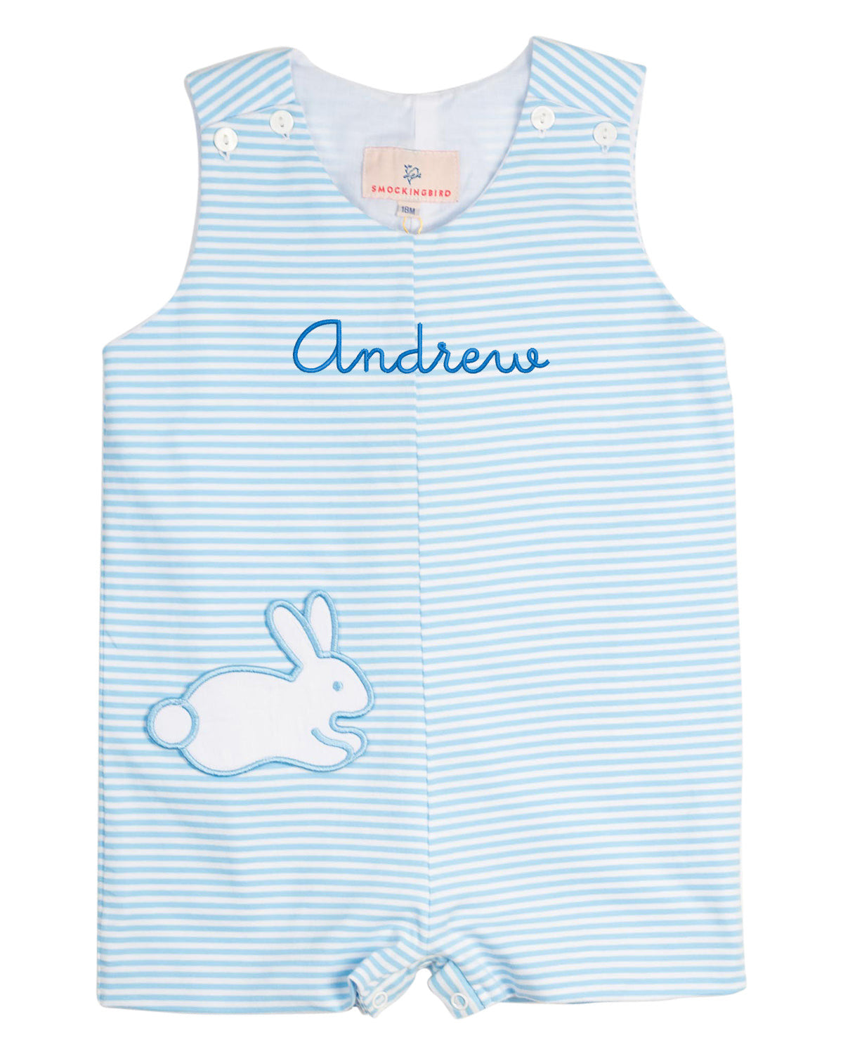 Blue Stripe Knit Bunny Pocket Shortall