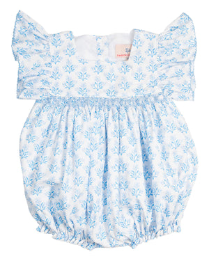 Blue Floral Smocked Bubble