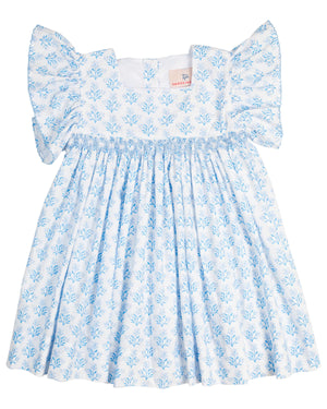 Blue Floral Smocked Dress