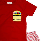 Crayon Pocket Red Seersucker Boy Shorts Set