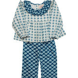Mixed Blue Block Print Pant Set