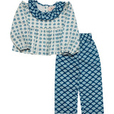 Mixed Blue Block Print Pant Set