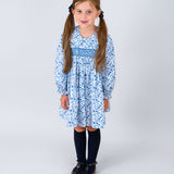 Winter Blue Floral Smocked Dress