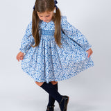 Winter Blue Floral Smocked Dress