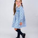 Winter Blue Floral Smocked Dress