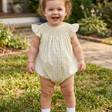 French Blue Petite Flowers Smocked Angel Sleeve Bubble