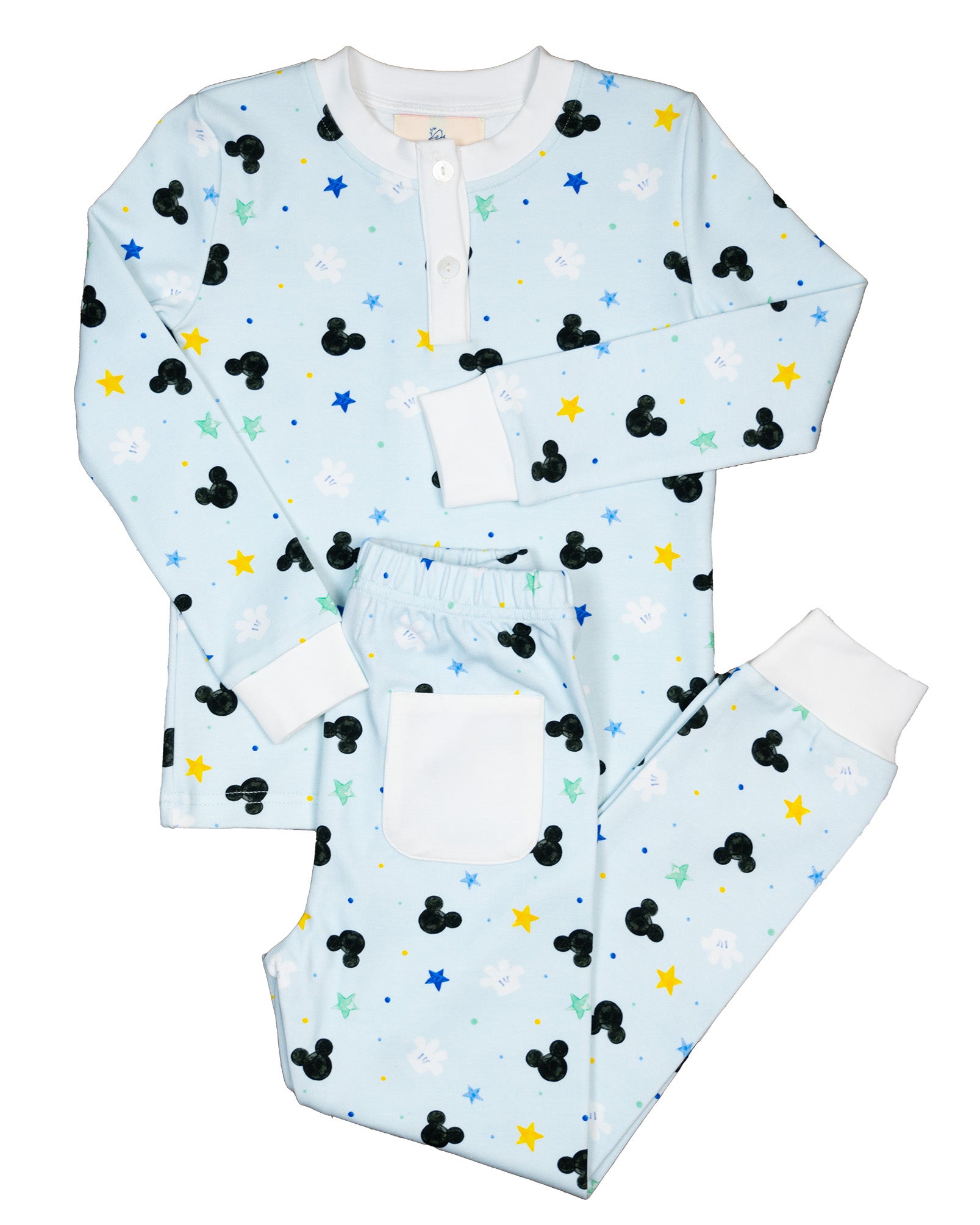 Watercolor Mouse Print Pajama Set in Blue - Smockingbird