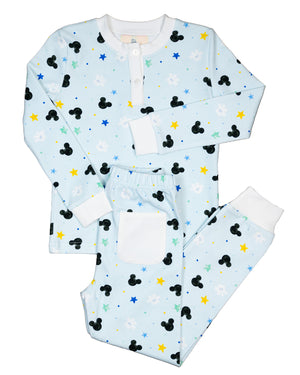Watercolor Mouse Print Pajama Set in Blue