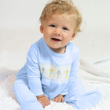 Baby Rattle Smocked Knit Onesie In Blue