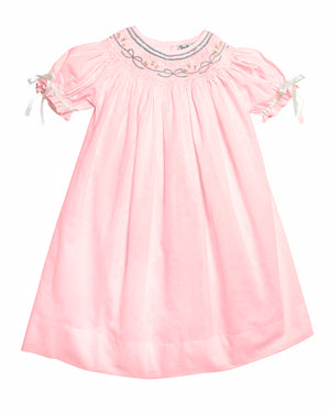 Bows Smocked Pink Bishop Dress