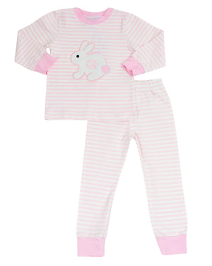 Bunny Applique Pink Striped Loungewear-FINAL SALE
