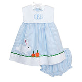 Bunny and Carrots Blue Seersucker Bloomer Set