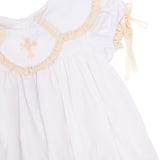 Cross Hand Embroidered Dress with Lace Collar