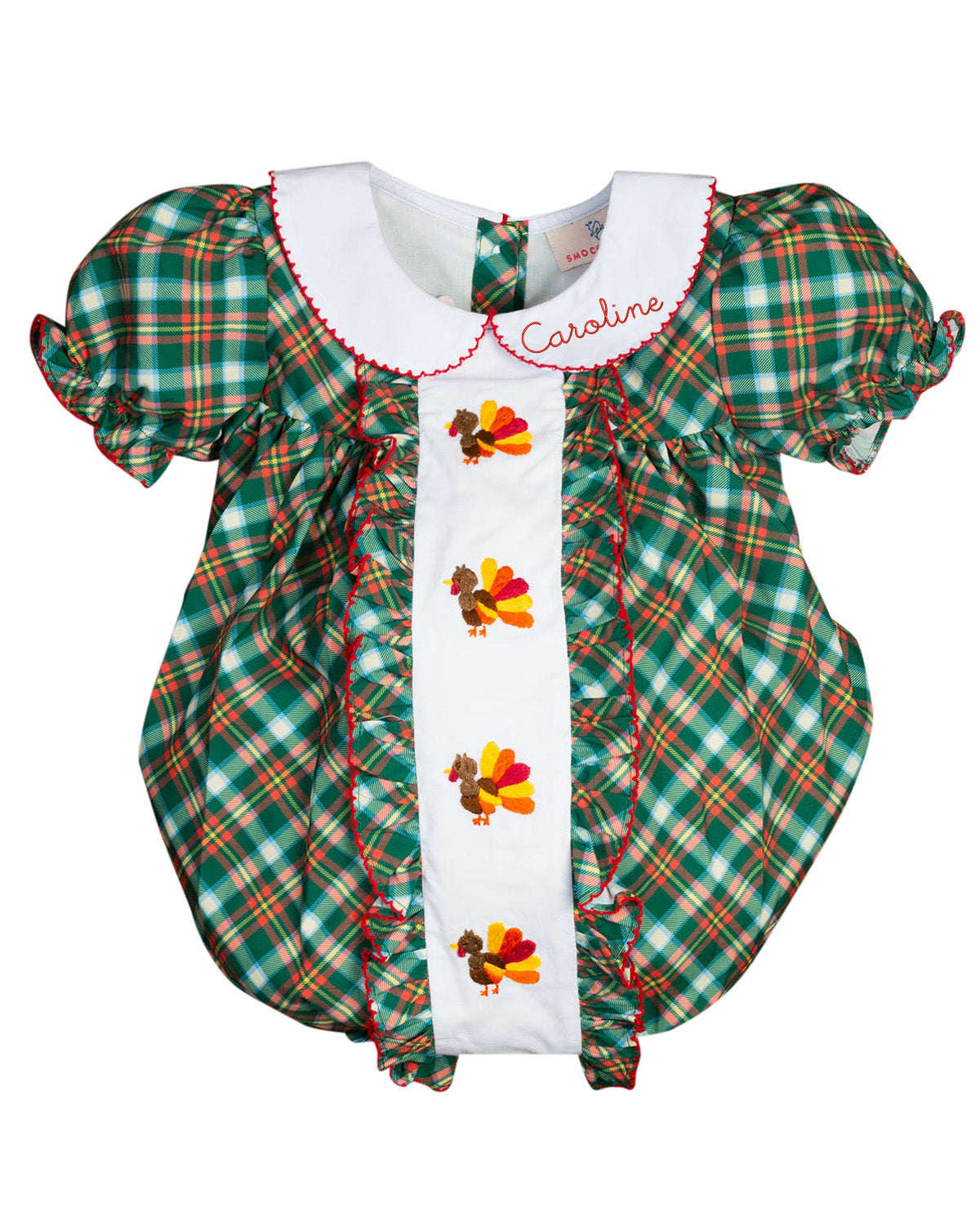 Embroidered Turkeys Plaid Girl&#39;s Bubble