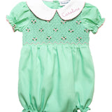 Mint Green Rosette Smocked Bishop Bubble