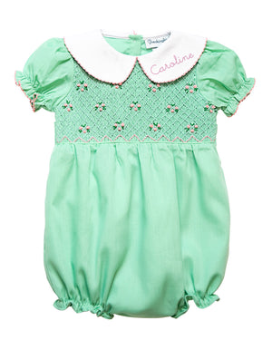 Mint Green Rosette Smocked Bishop Bubble