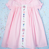 Party Time Hand Embroidered Pink Gingham Dress