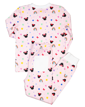 Watercolor Mouse Print Pajama Set In Pink