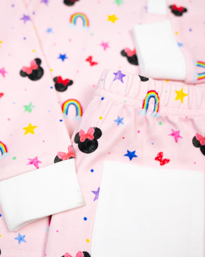 Watercolor Mouse Print Pajama Set In Pink