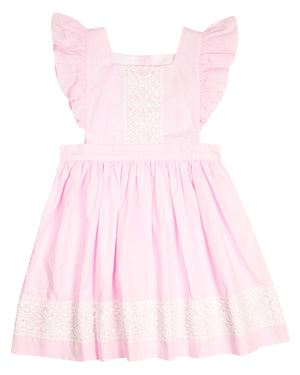 Pink Gingham Pinafore Dress with Lace