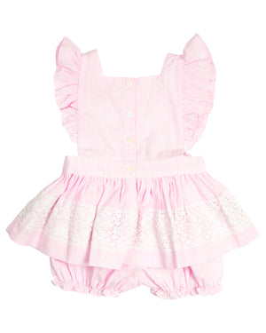 Pink Gingham Pinafore Bloomer Set with Lace