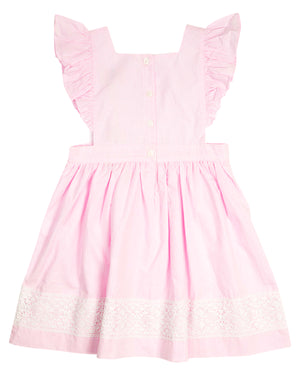 Pink Gingham Pinafore Dress with Lace