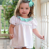 Pink Polka Dot Knit Bloomer Set with Mint Collar