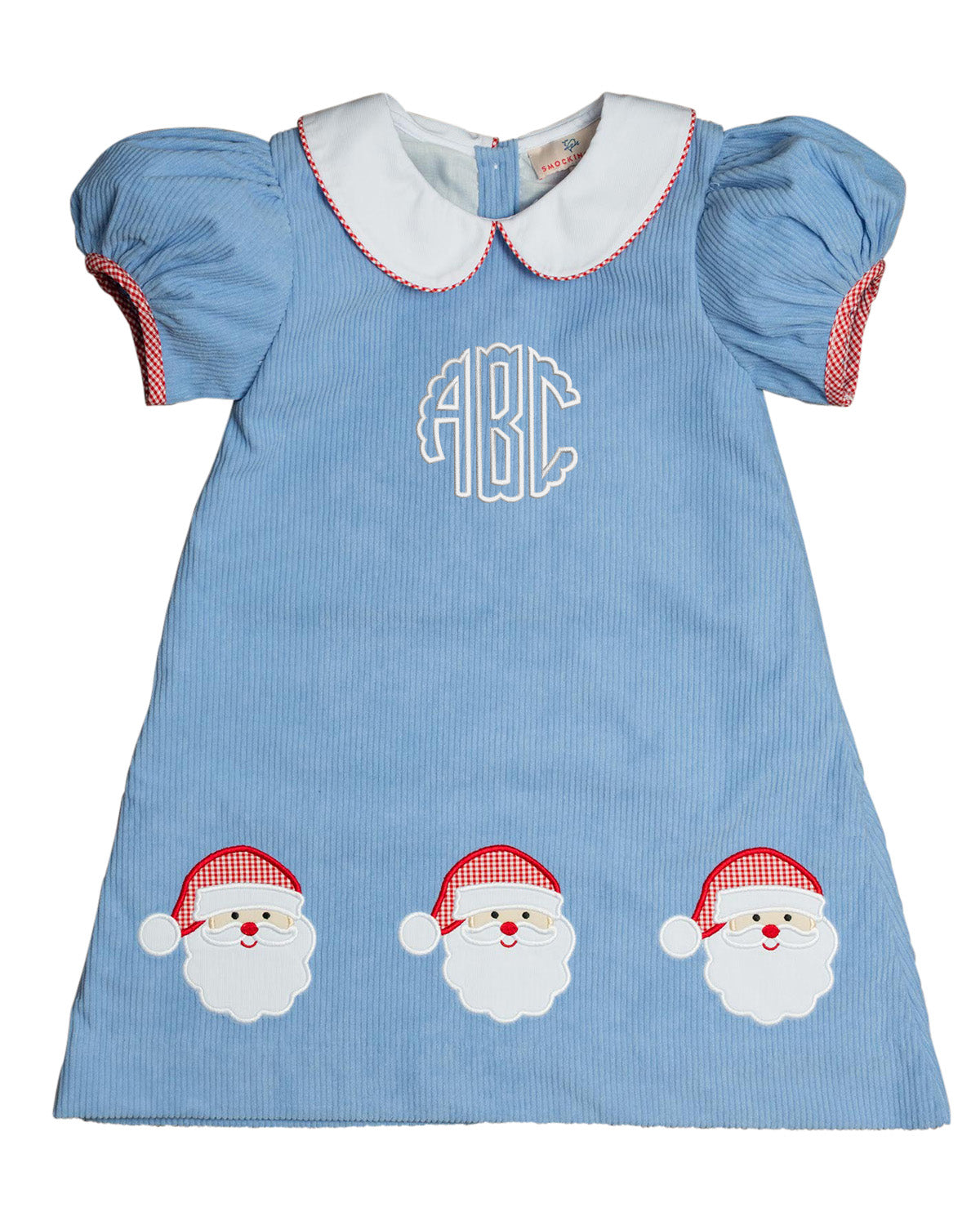 Santa Applique Light Blue Corduroy Dress- FINAL SALE