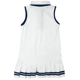 White Knit Tennis Dress with Navy Trim
