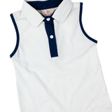 White Knit Tennis Dress with Navy Trim