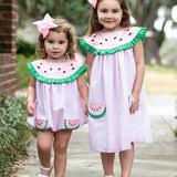 Watermelon Collar Pink Seersucker Bubble