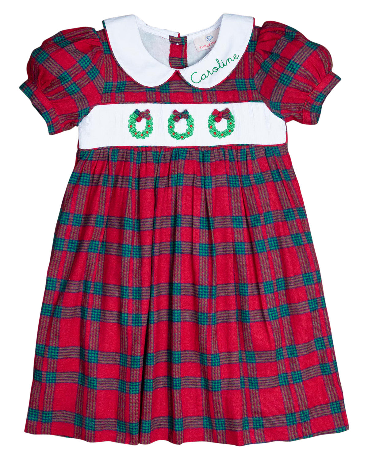 Wreath Smocked Red and Green Plaid Jumper