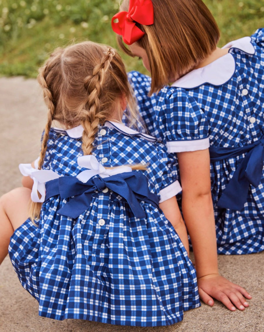 Apple Smocked Blue Checked Bloomer Set