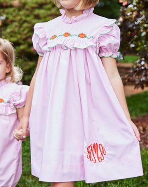 Pumpkins Embroidered Pink Dress-FINAL SALE