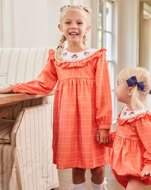 Turkey Smocked Orange Windowpane Dress