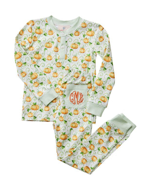 Pumpkin Green Stripe Pajama Set-FINAL SALE