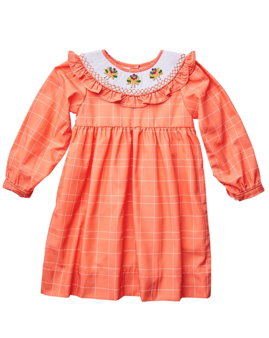 Turkey Smocked Orange Windowpane Dress