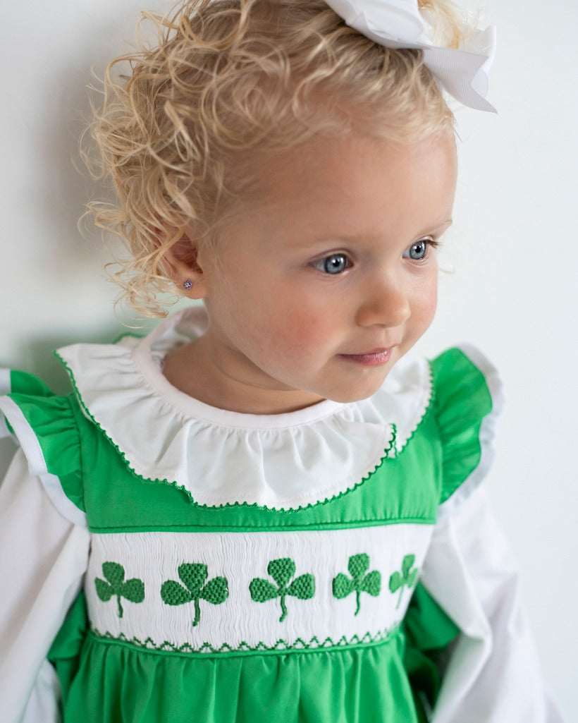 Shamrocks Smocked Green Knit Bubble