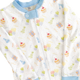 Party Time Pima Zip Up Pajamas with Blue Trim- FINAL SALE