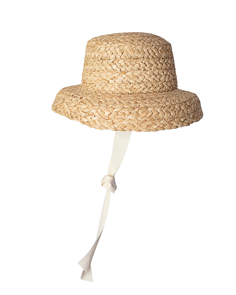 Straw Sun Hat with Ecru Ribbon