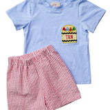 Crayon Pocket Red Seersucker Boy Shorts Set