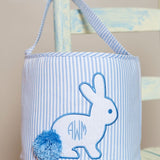 Bunny Applique Blue Seersucker Easter Basket-FINAL SALE