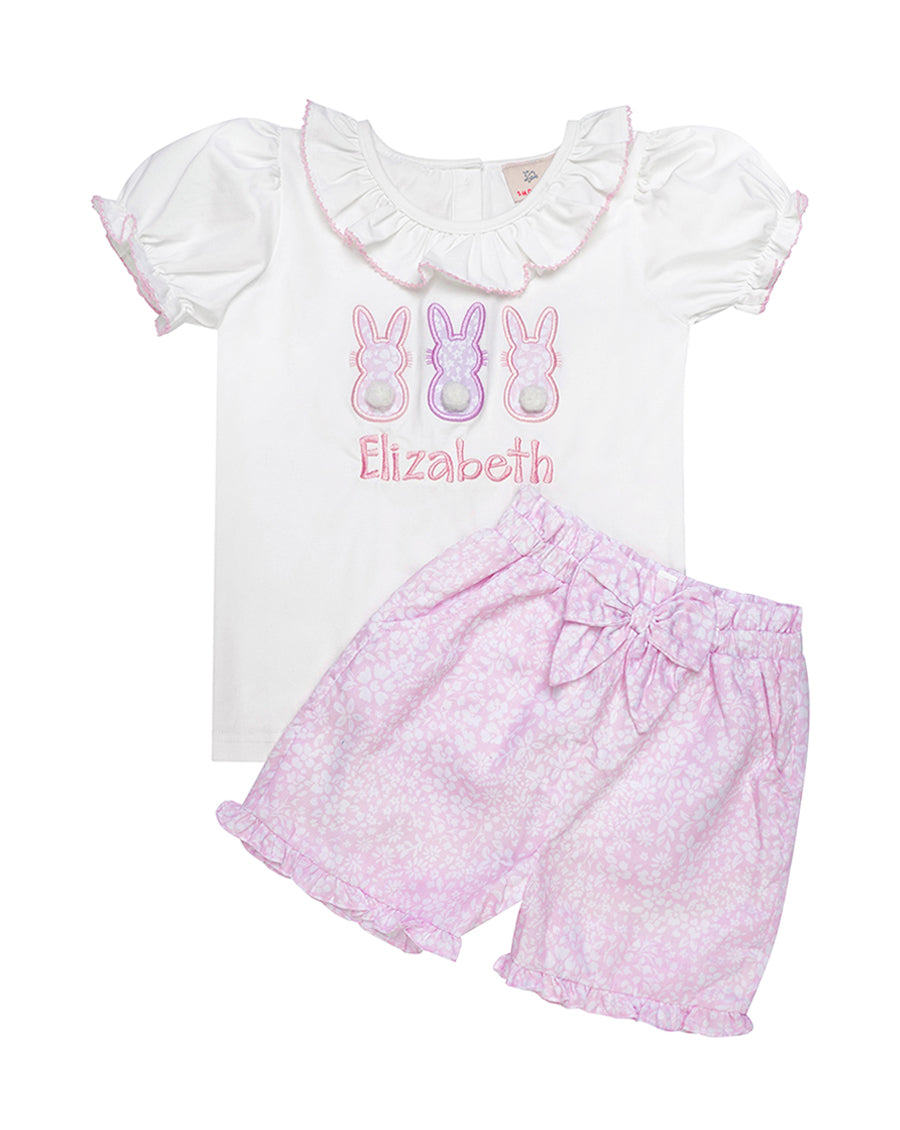 Applique Bunny Ditsy Floral Shorts Set- FINAL SALE