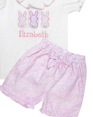 Applique Bunny Ditsy Floral Shorts Set- FINAL SALE