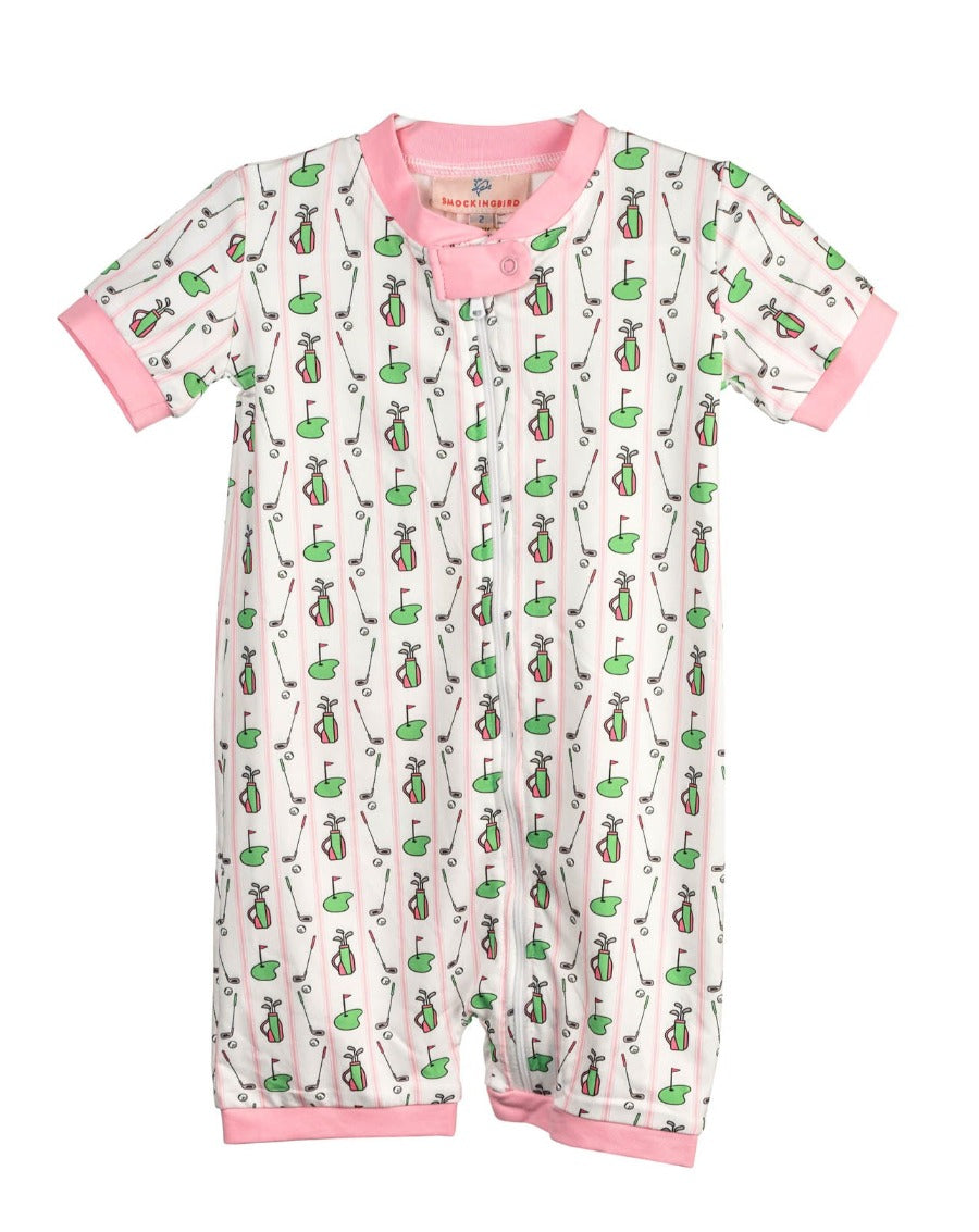 Tee Time Golf Pink Trimmed Zip Up Shortie Pajamas-FINAL SALE