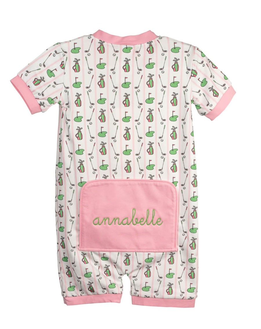 Tee Time Golf Pink Trimmed Zip Up Shortie Pajamas-FINAL SALE