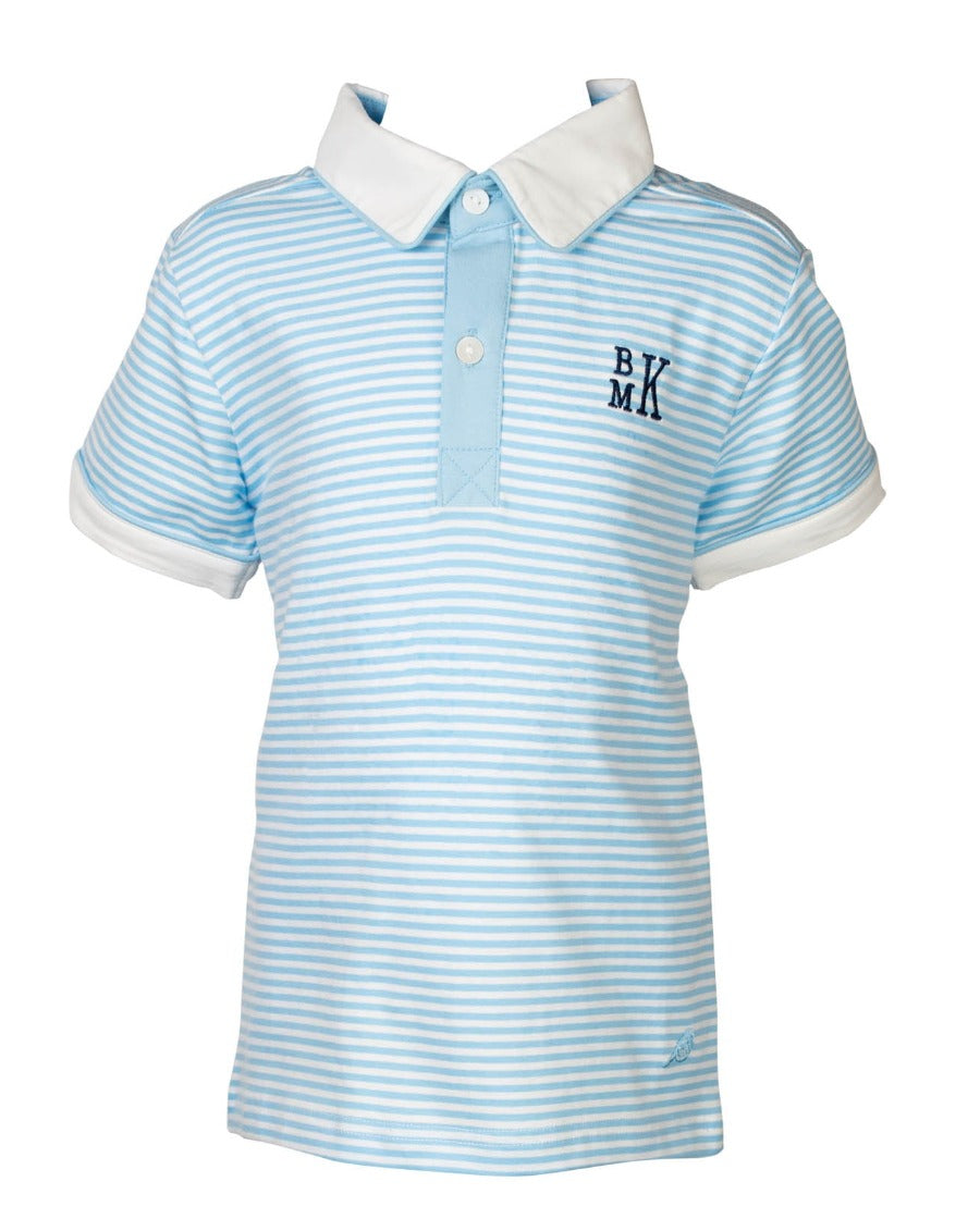 Sky Blue Striped Knit Polo Shirt-FINAL SALE