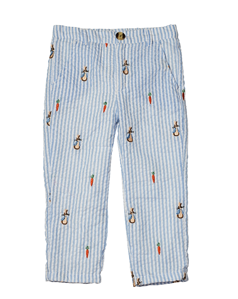 Bunnies and Carrots Embroidered Seersucker Pants