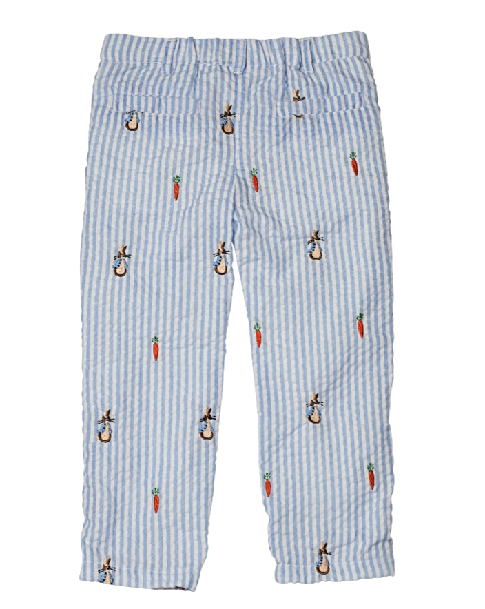 Bunnies and Carrots Embroidered Seersucker Pants